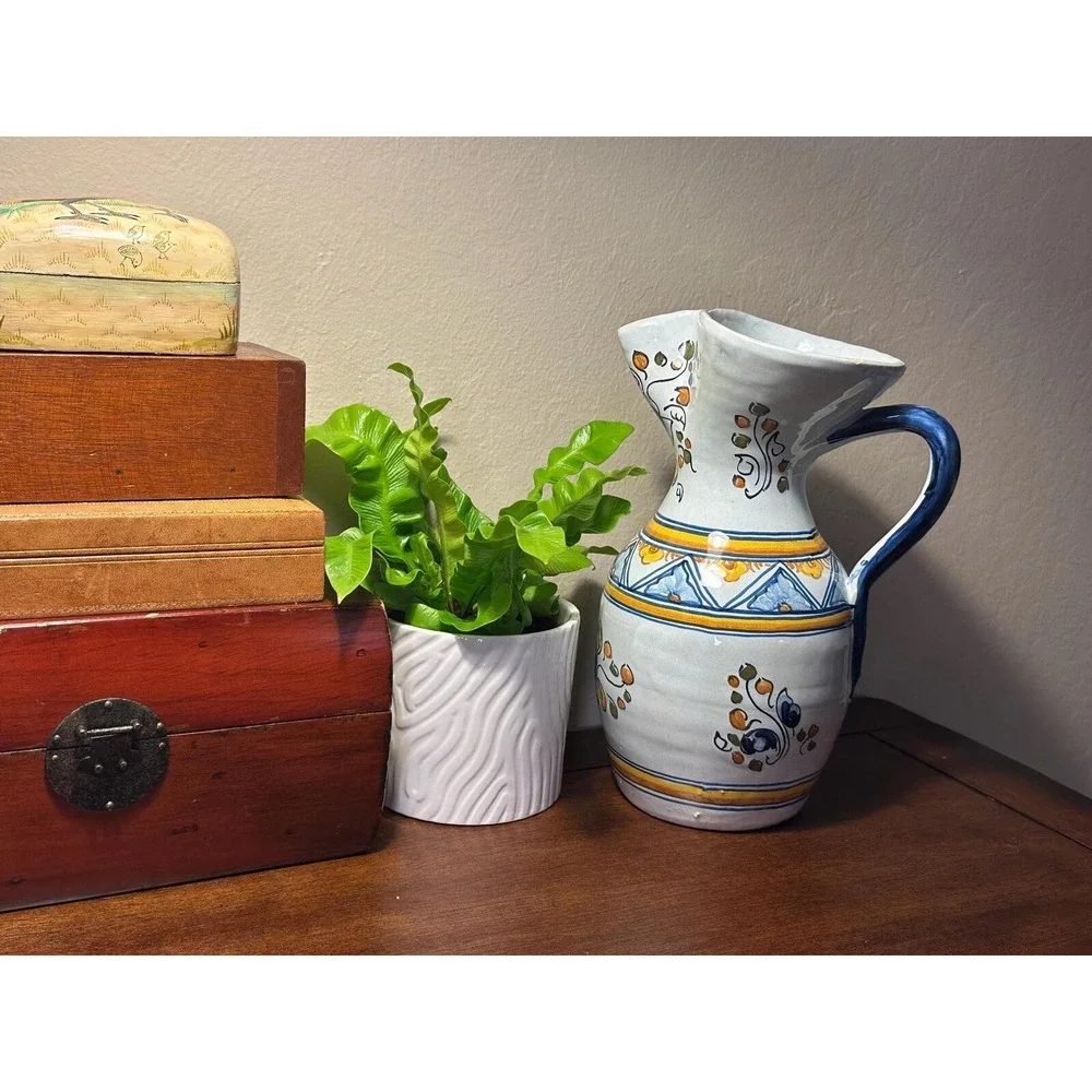 Vintage Hand-Painted Mexican Talavera Pottery Pitcher